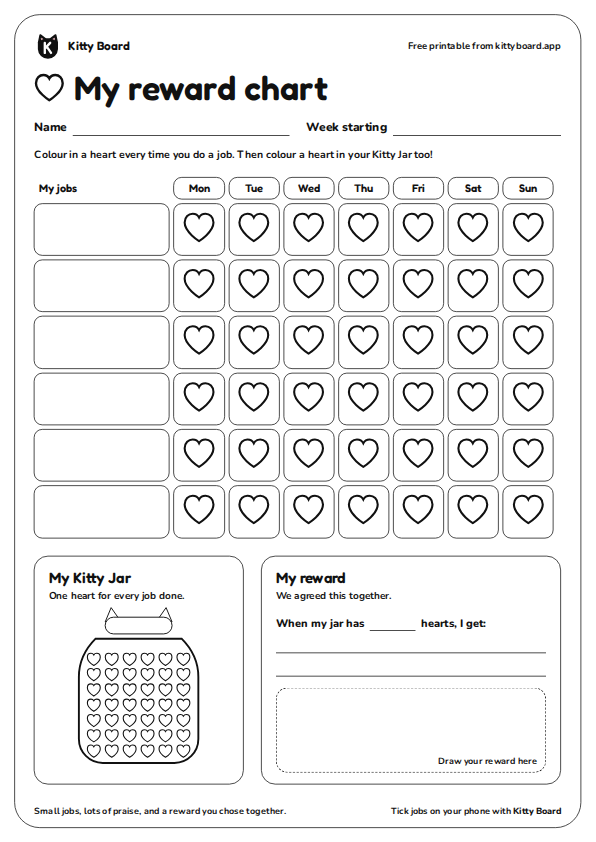Preview of the ink saver (black and white) from Kitty Board, an A4 printable